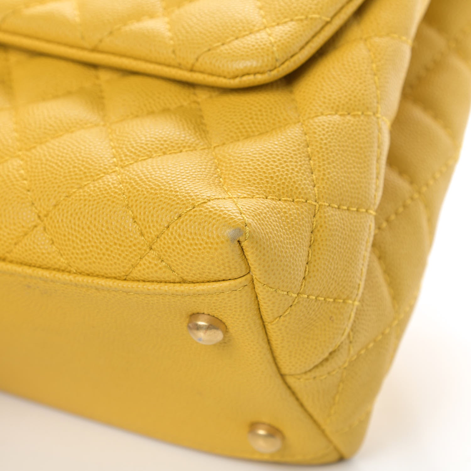 Chanel Caviar Quilted Small Coco Handle Flap Yellow 10 of 13