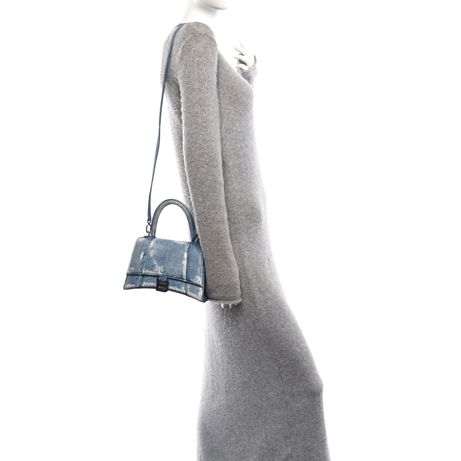 Balenciaga Nappa Denim Printed Small Hourglass Top Handle Bag Denim Blue 2 of 11