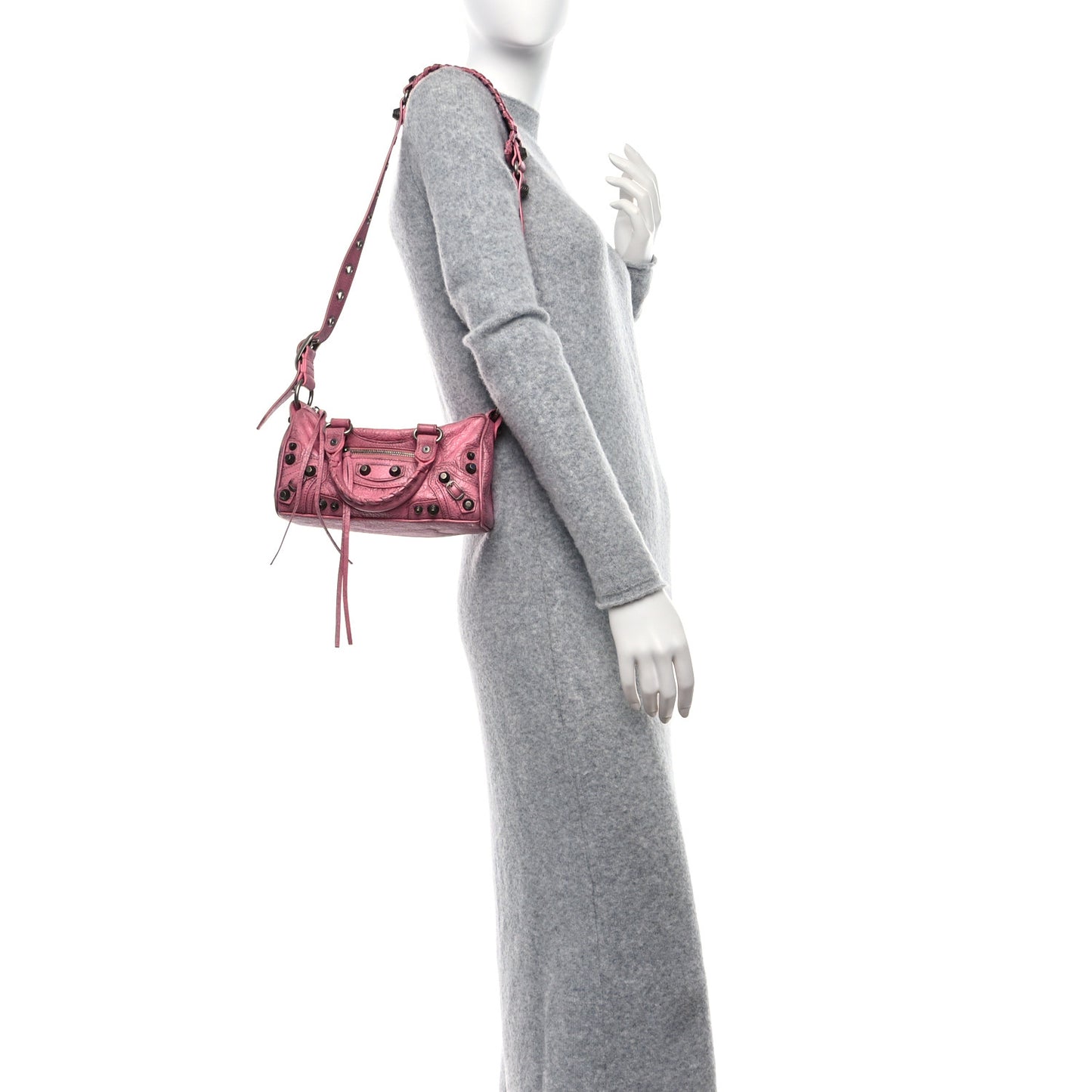 Agneau Arena Dirty Effect Mini Le Cagole Duffle Crossbody Bag Sweet Pink