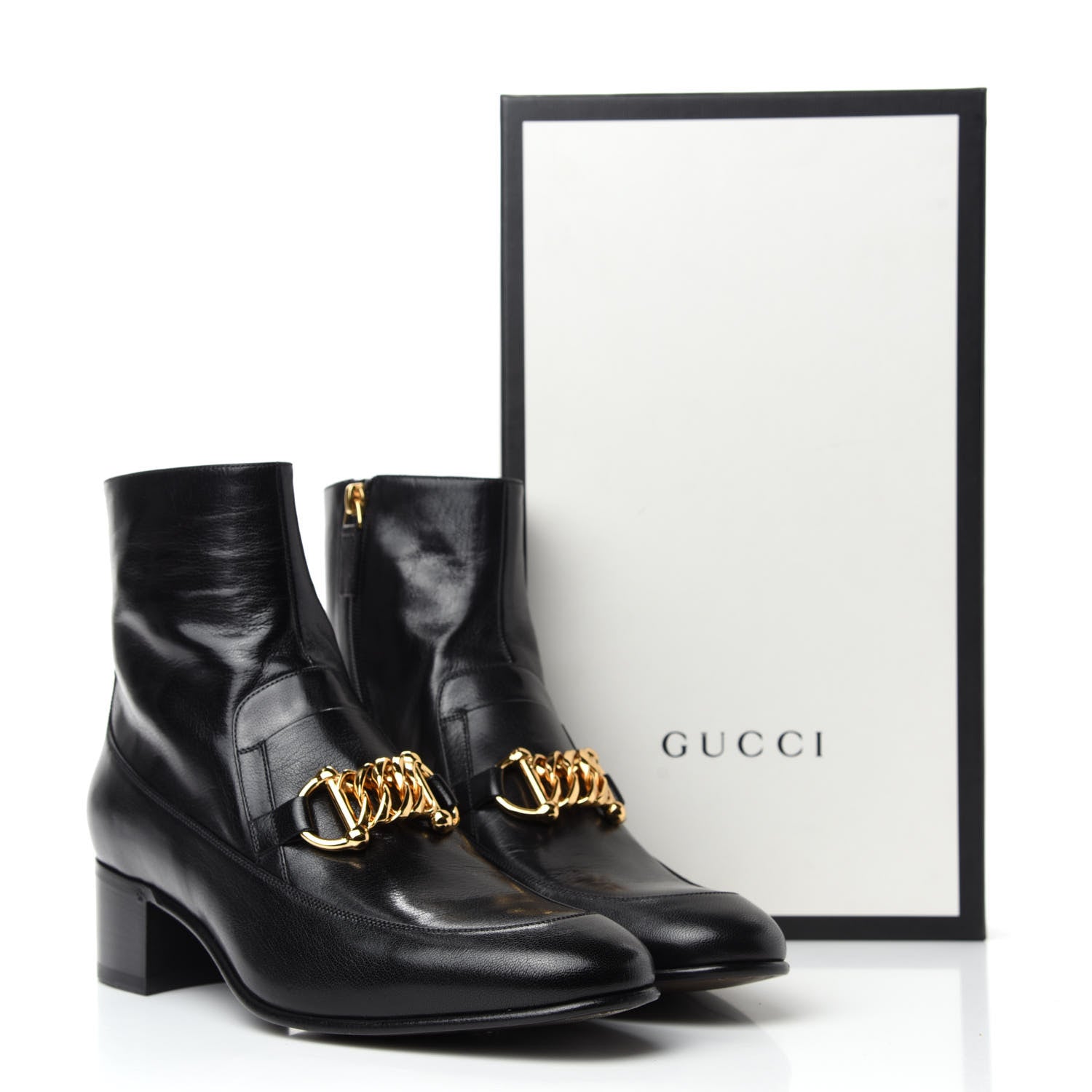 Gucci Goatskin Mens Kitten Chain Horsebit Ankle Boots 8 Black 9 of 9