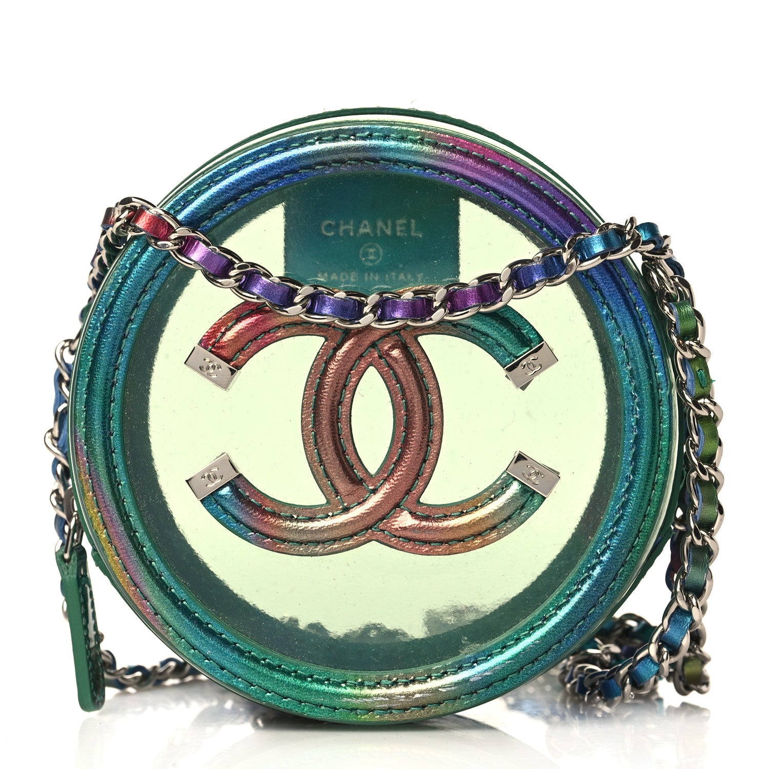 Chanel PVC Calfskin Lambskin Quilted Round Filigree Clutch With Chain Green 1 of 9