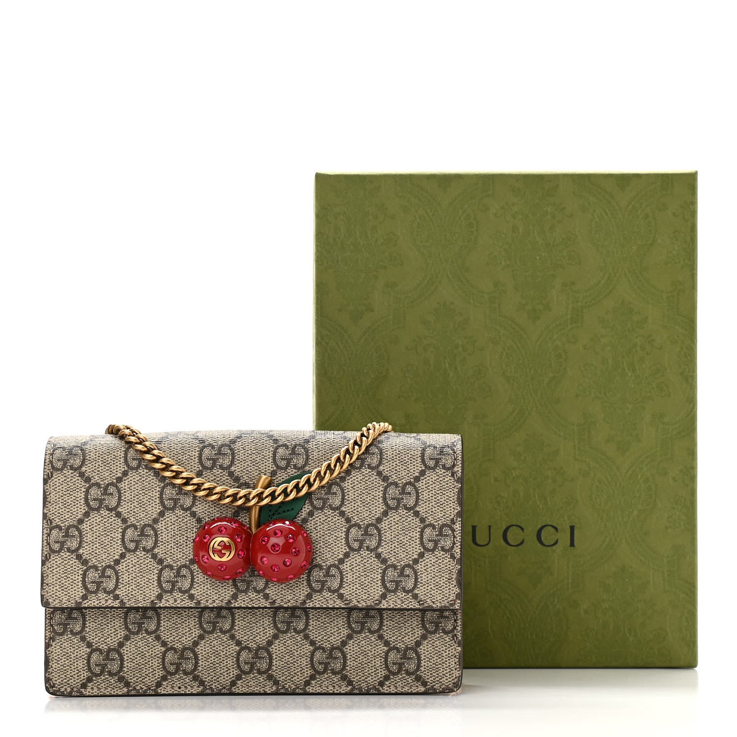 【かな華さま専用】GUCCI 財布 GGシュプリーム チェリー GUCCI Cherry Mini GG Supreme Canavs Chain Wallet Beige 481291