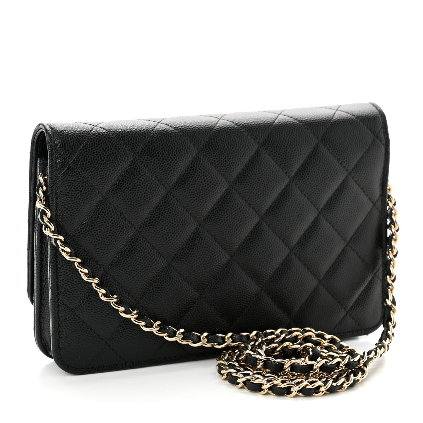 Caviar Quilted Crystal CC Wallet On Chain WOC Black