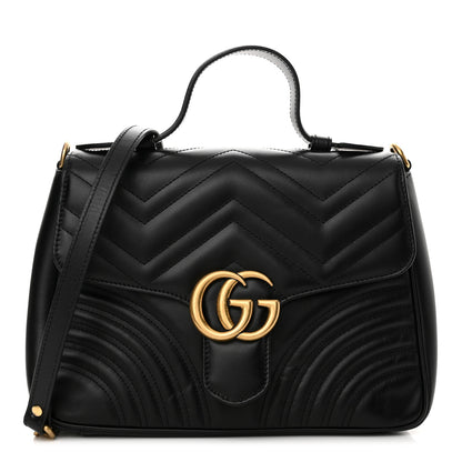 Gucci Calfskin Matelasse Small GG Marmont Top Handle Shoulder Bag Black 1 of 15