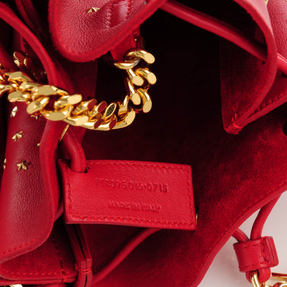 Saint Laurent Calfskin Star Studded Small Monogram Bucket Bag Red 7 of 8