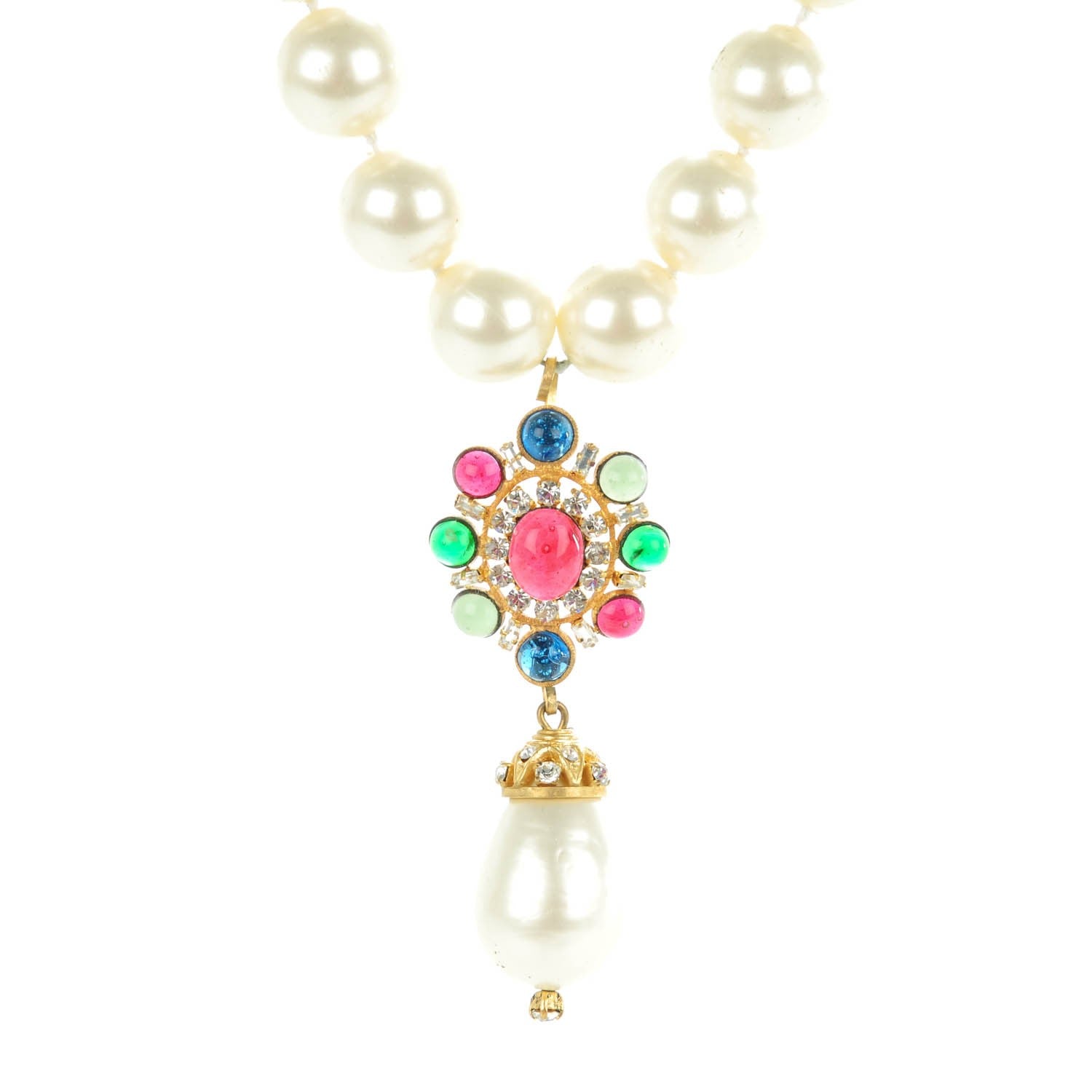 Chanel Gripoix Crystal Pearl Drop Pendant Necklace Gold 3 of 7