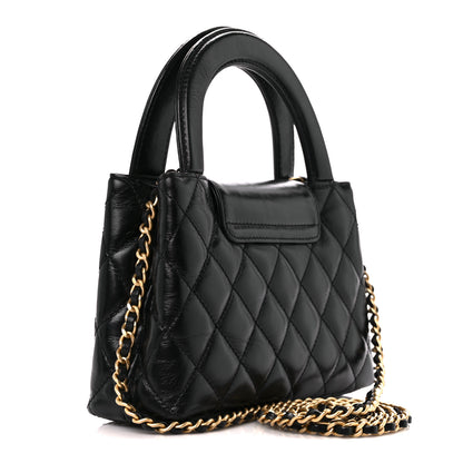 Chanel Shiny Aged Calfskin Quilted Nano Kelly Shopper Black 3 of 11