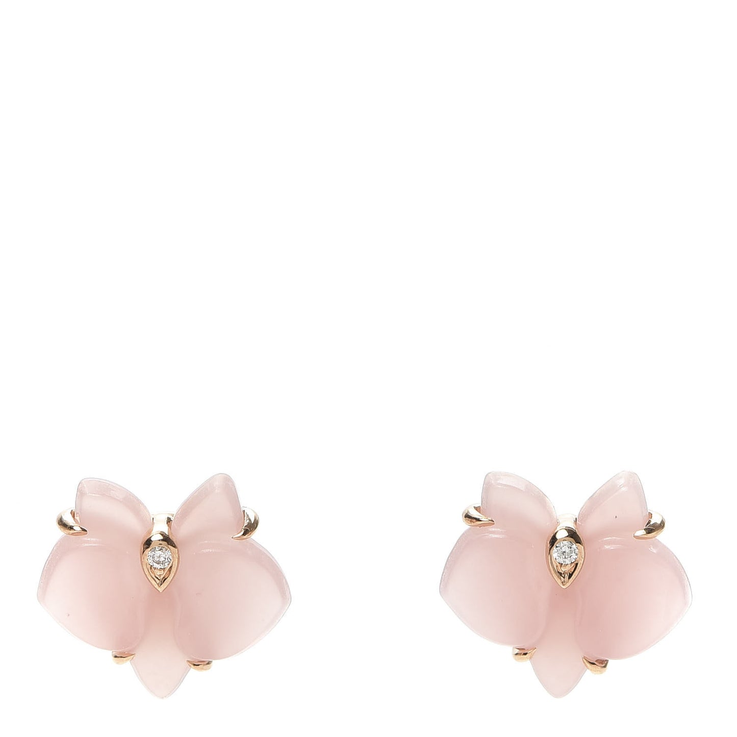 18K Pink Gold Diamond Rose Quartz Caresse D'Orchidees Par Earrings