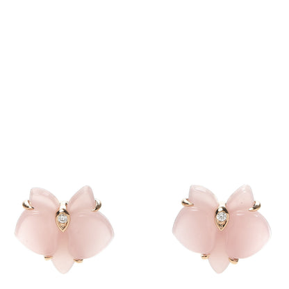 Cartier 18K Pink Gold Diamond Rose Quartz Caresse D'Orchidees Par Earrings 1 of 7