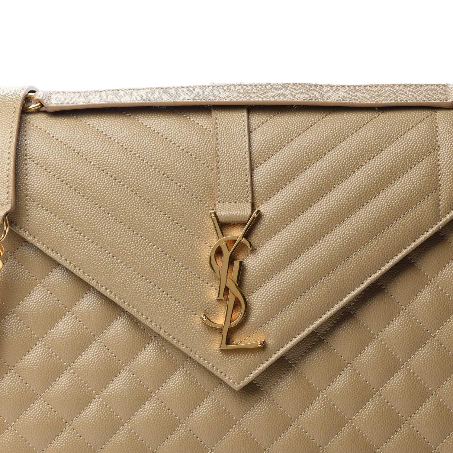 Saint Laurent Grain De Poudre Mixed Matelasse Large Triquilt Monogram Satchel Dark Beige 12 of 12