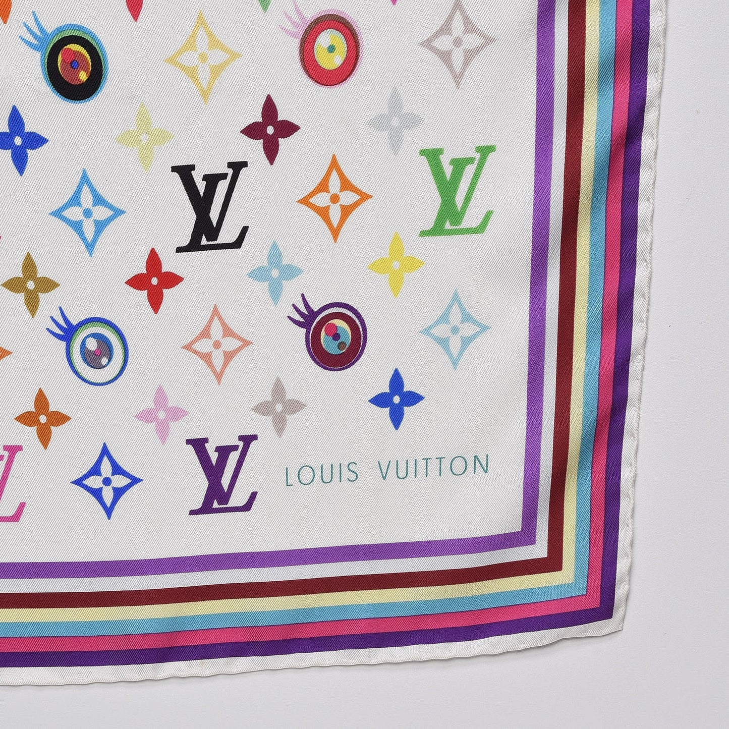 Silk Multicolor Eye Love Scarf White