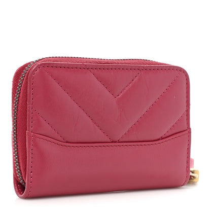 Chanel Aged Calfskin Chevron Quilted Gabrielle Zip Around Coin Purse Wallet Dark Pink 3 of 10