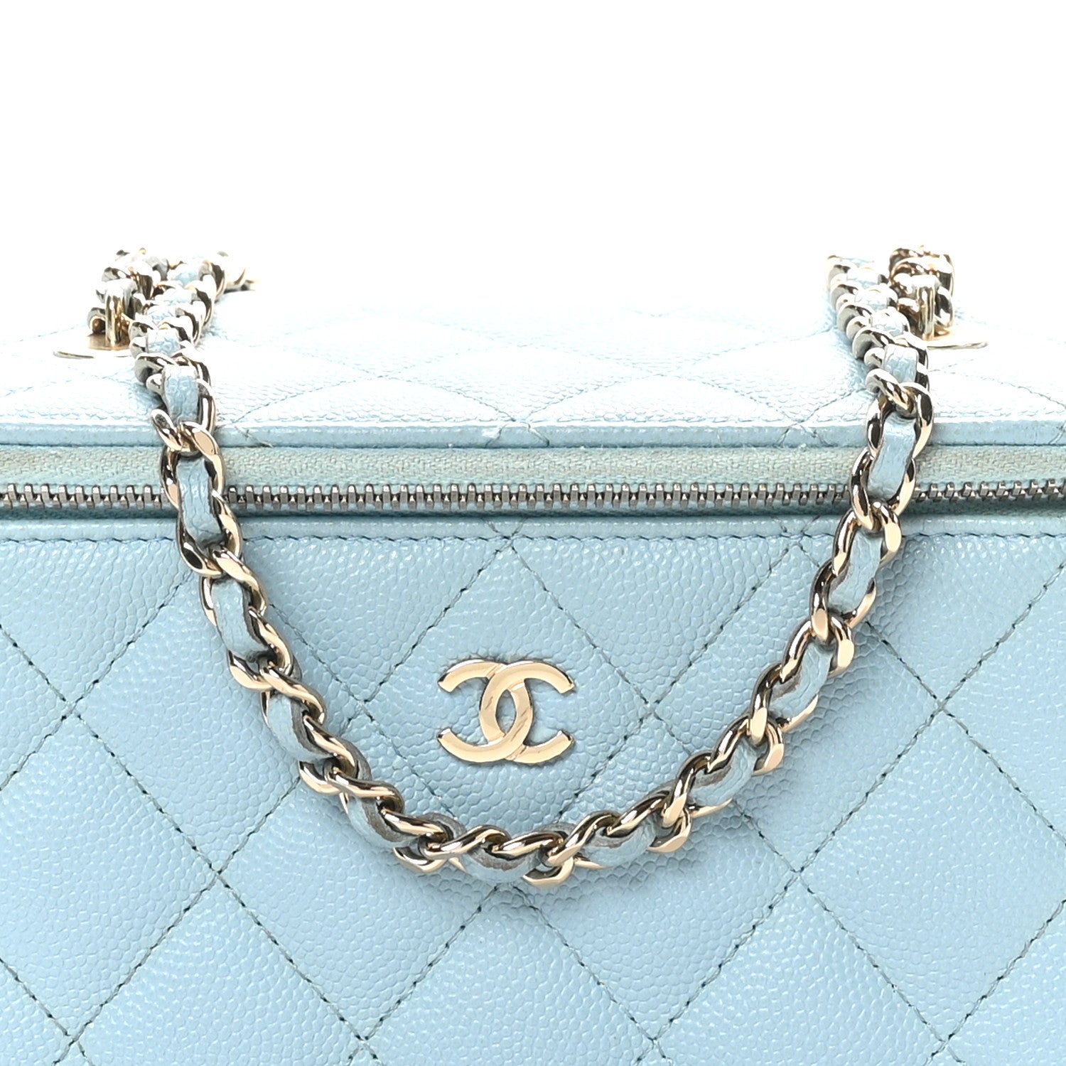 CHANEL ブルー ケース Chanel Caviar Quilted Small Tiny CC Vanity Case With Chain Light