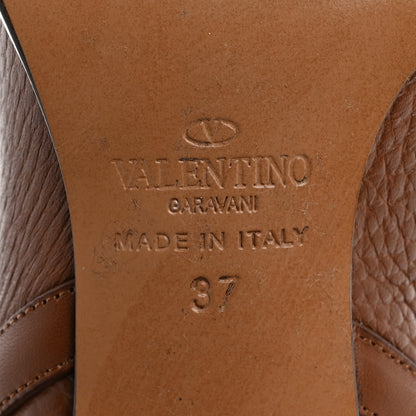 Valentino Garavani Pebbled Calfskin Rockstud Double Buckle 70mm Block Heel Ankle Boots 37 Bright Cognac 8 of 10