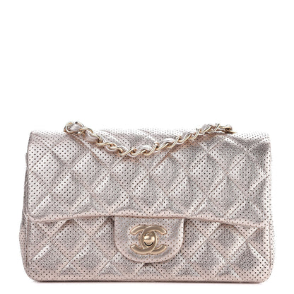 Chanel Metallic Lambskin Perforated Mini Rectangular Flap Light Gold 1 of 8