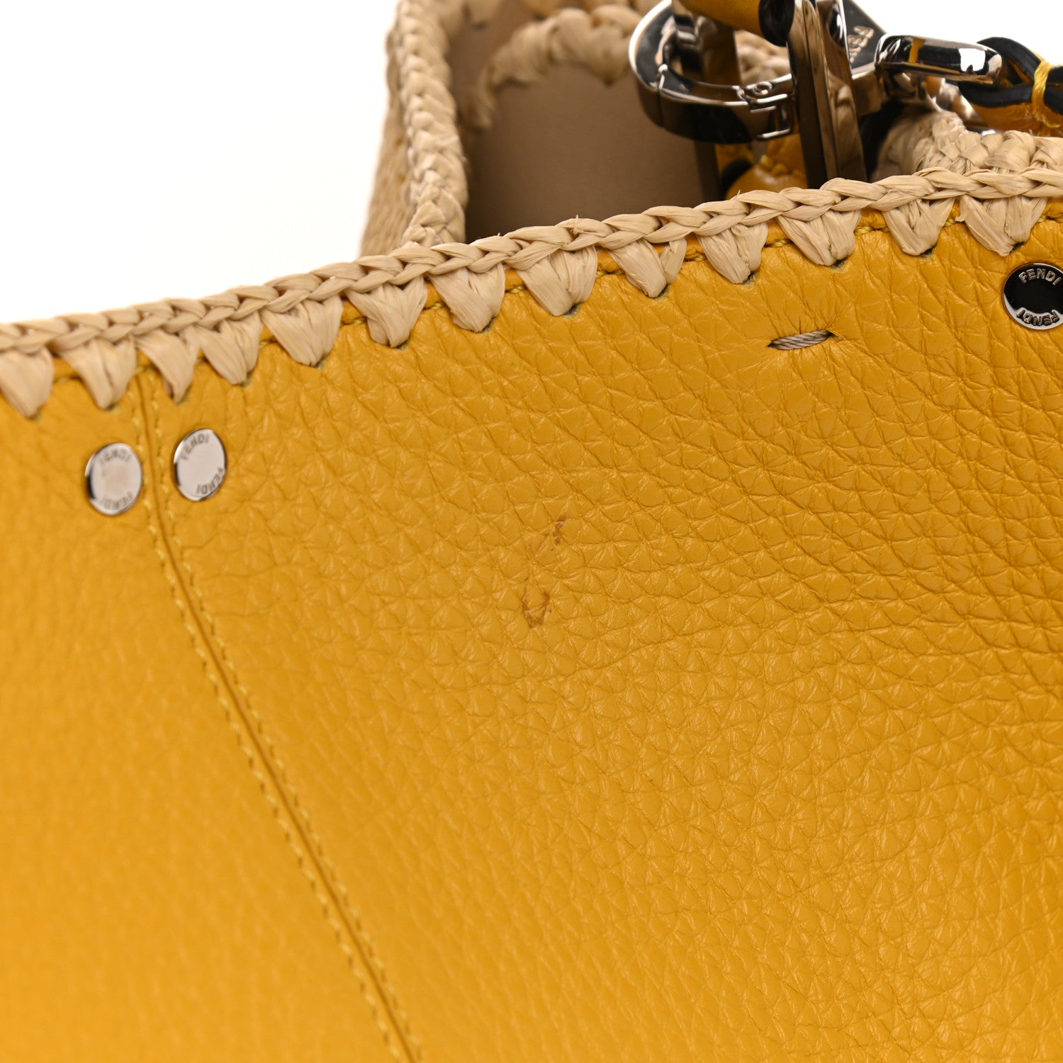 Fendi Cuoio Romano Selleria Raffia Bi-Color Woven Medium Peekaboo X-Lite Sunflower Paglia 19 of 25