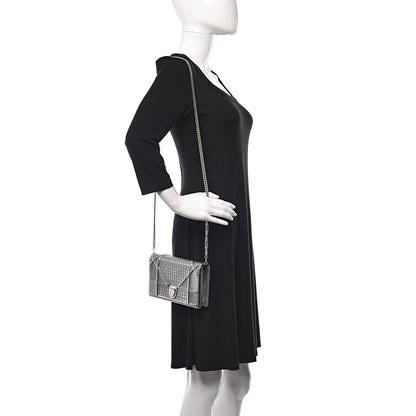 Christian Dior Metallic Patent Micro-Cannage Diorama Wallet on Chain Pouch Silver 2 of 19