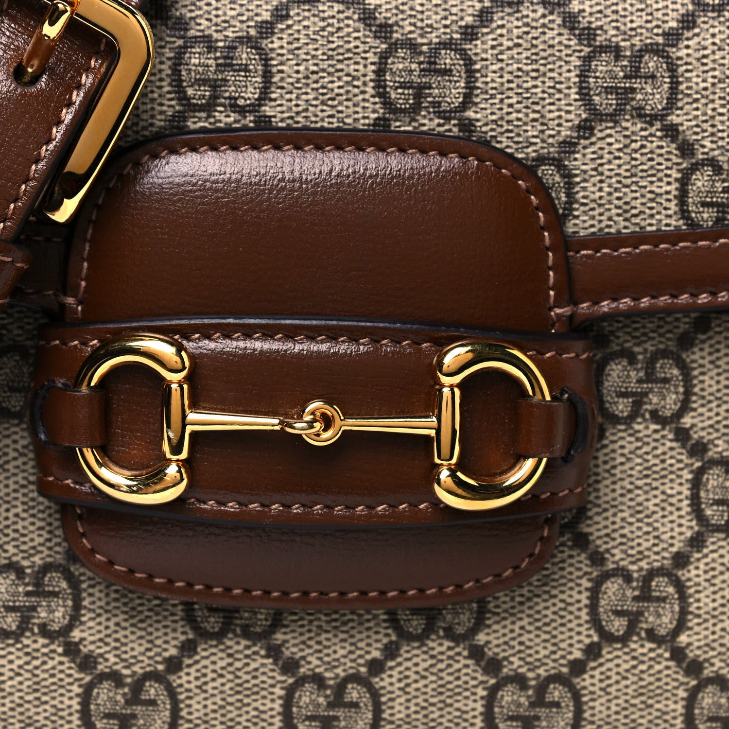 Gucci GG Supreme Monogram Web Mini Horsebit 1955 Shoulder Bag Beige Brown Sugar 8 of 13