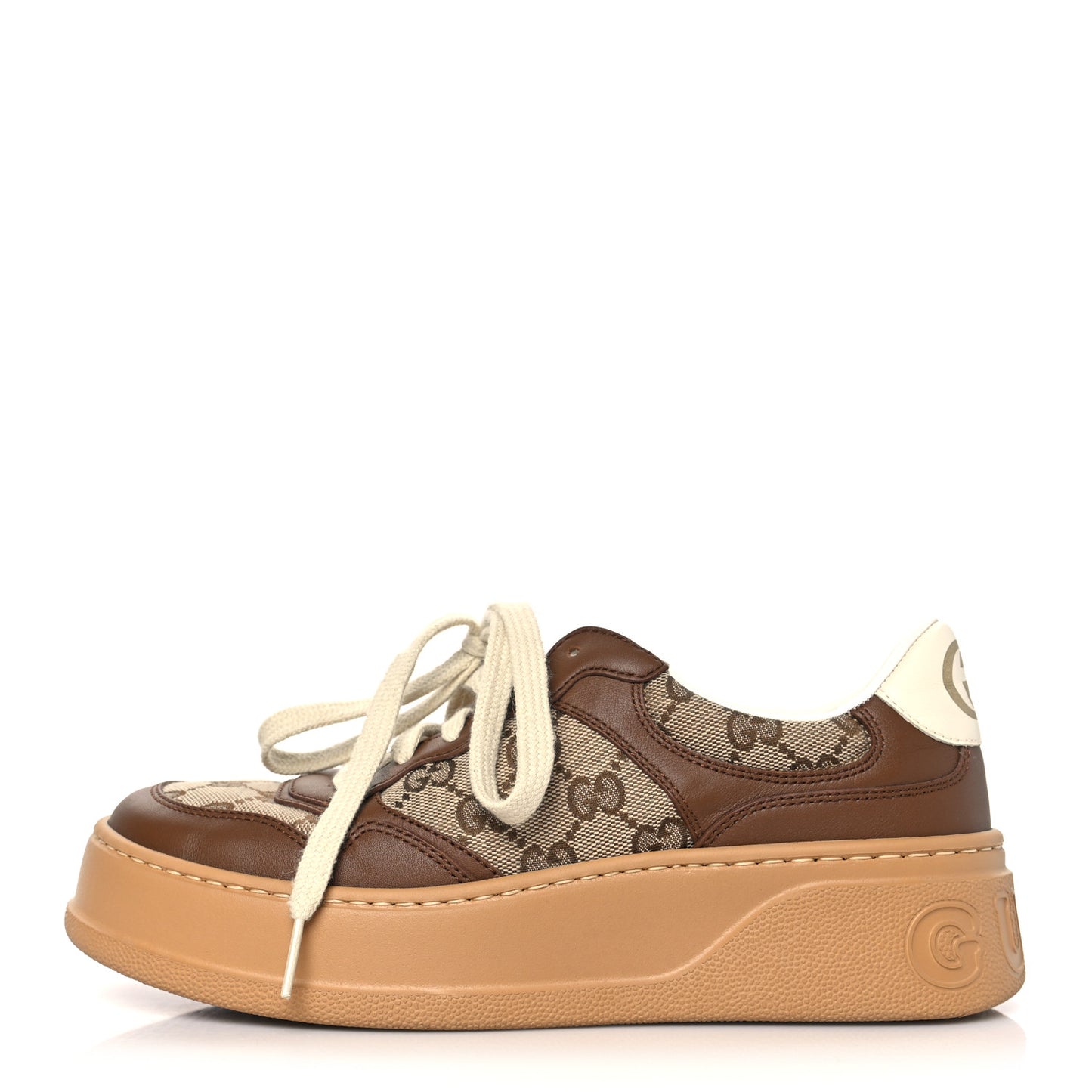 Calfskin GG Monogram Womens Platform 55mm Sneakers 37.5 Hezelnut Beige Ebony Mystic White