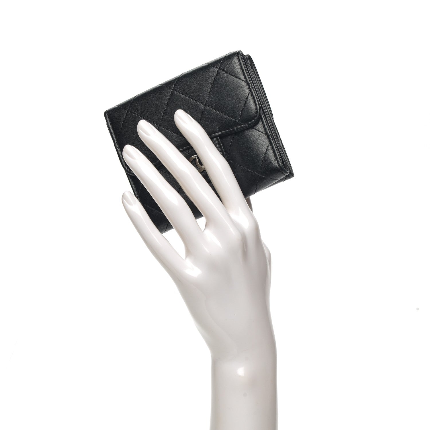Chanel Lambskin Quilted Compact Flap Wallet Black 2 of 8