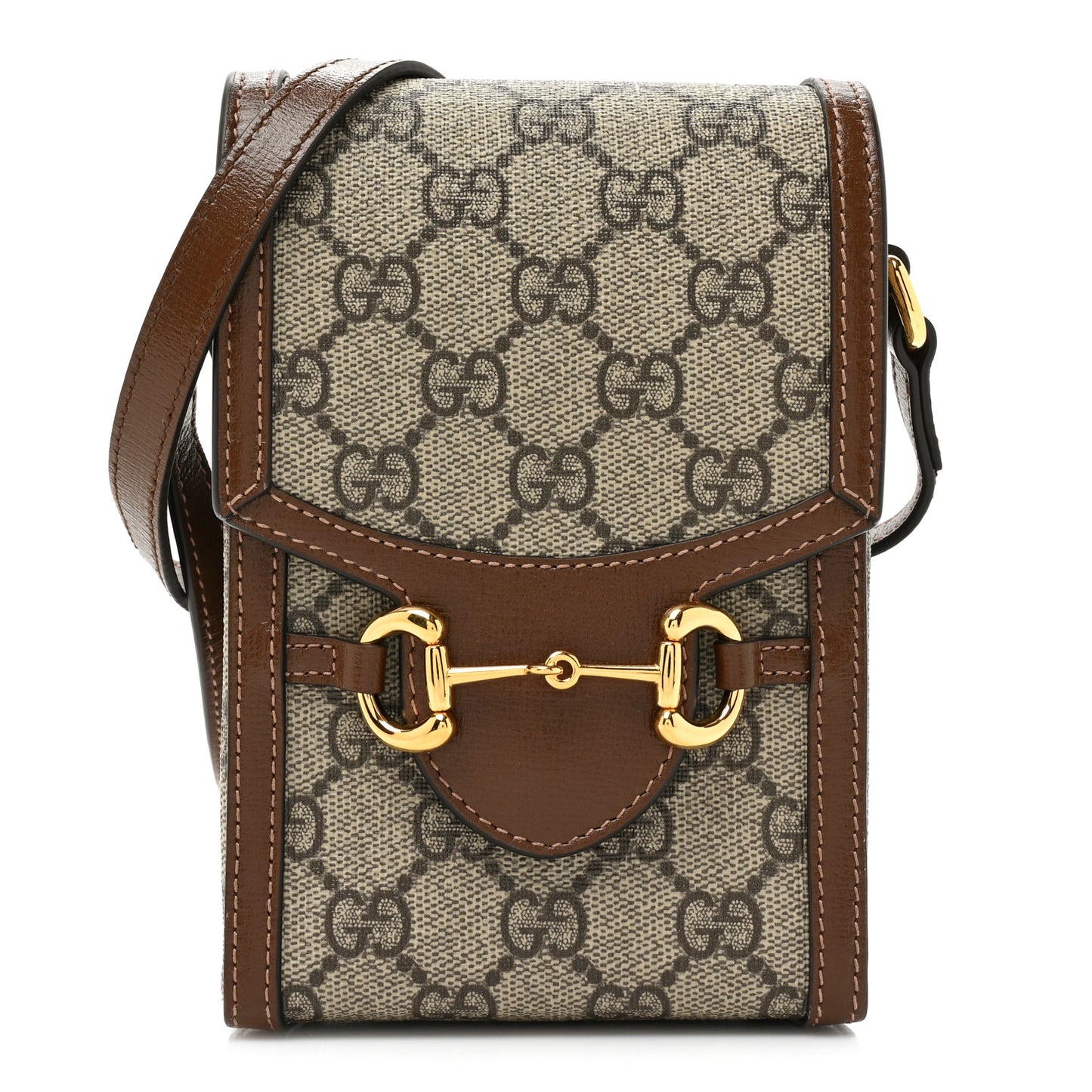GG Supreme Monogram Mini Horsebit 1955 Crossbody Bag Beige Brown Sugar