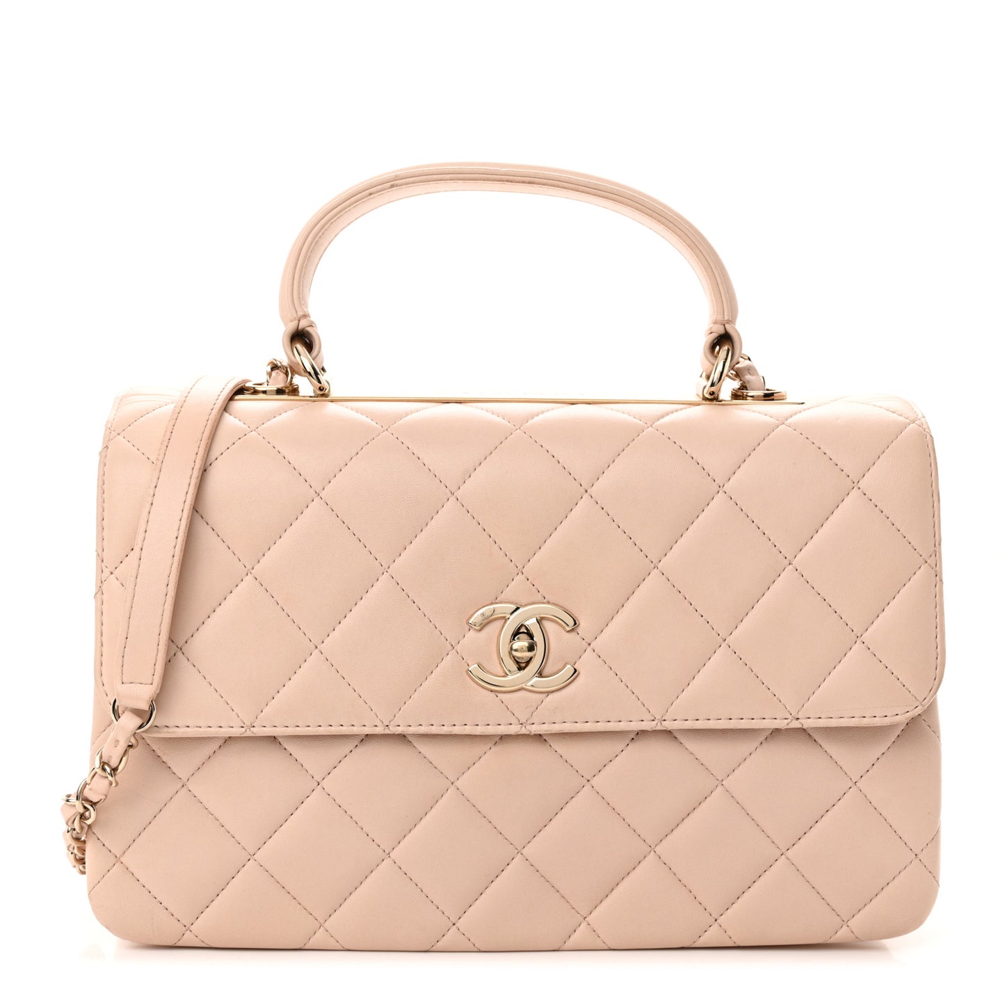 Lambskin Quilted Medium Trendy CC Flap Dual Handle Bag Light Beige