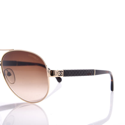Chanel Lambskin Quilted CC Aviator Sunglasses 4195-Q Brown Gold 5 of 9