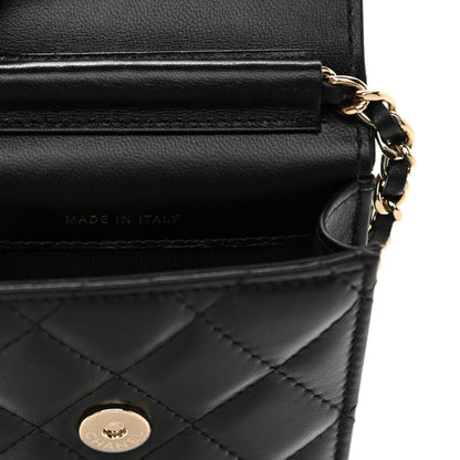 Chanel Lambskin Quilted Mini Camellia Bow Phone Holder Black 7 of 11