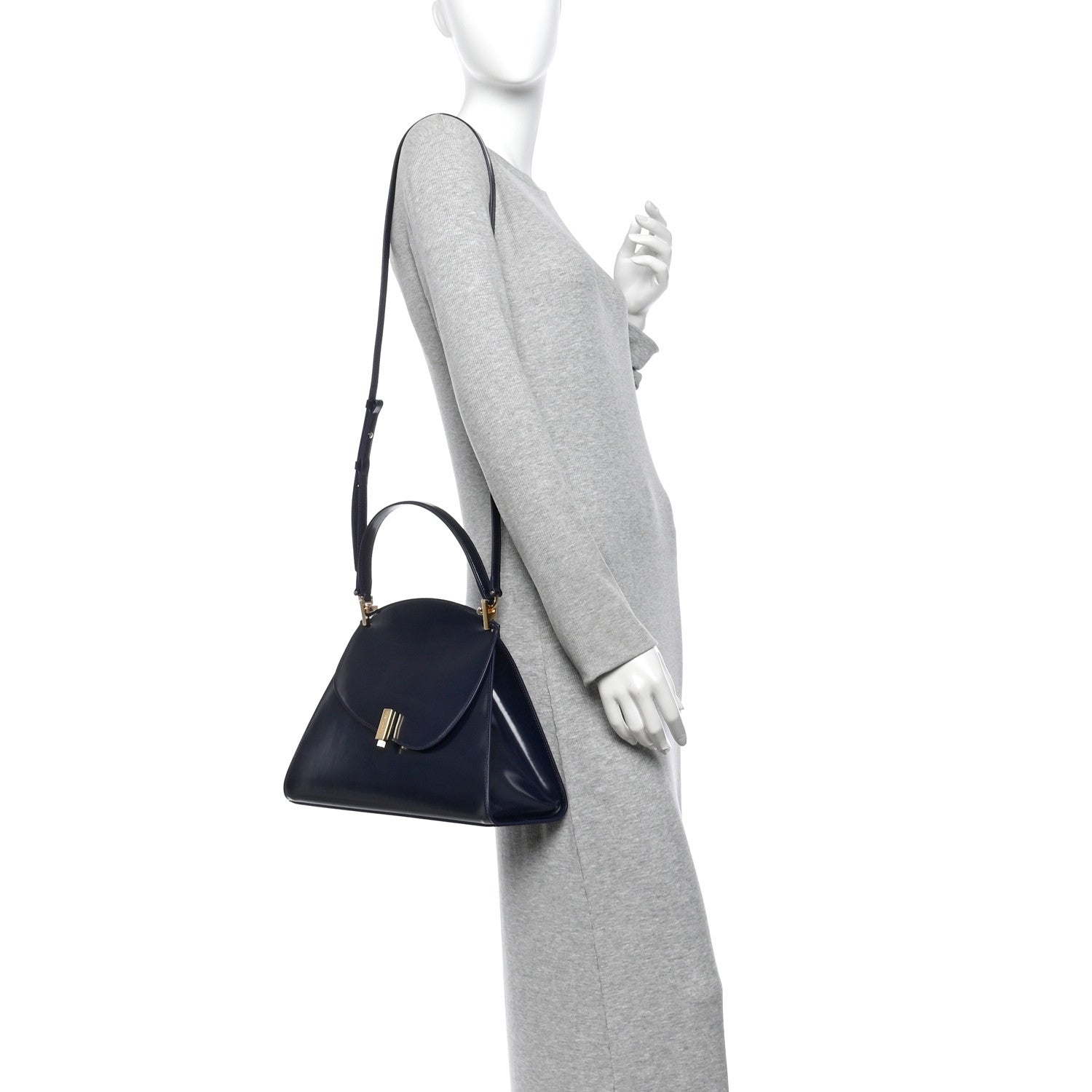 Salvatore Ferragamo Brushed Calfskin Medium Prisma Shoulder Bag Midnight 2 of 12