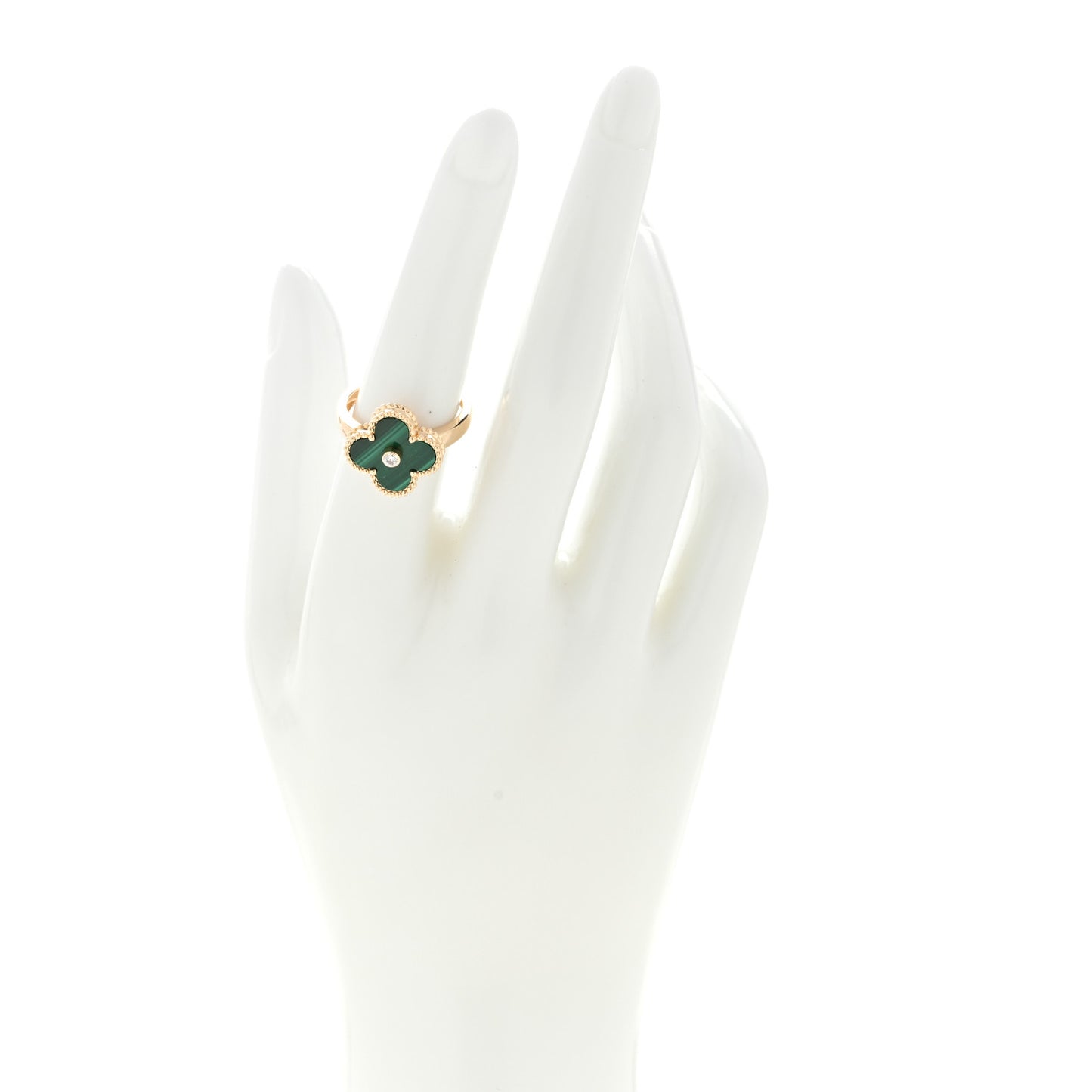 18K Yellow Gold Diamond Malachite Vintage Alhambra Ring 54 6.75