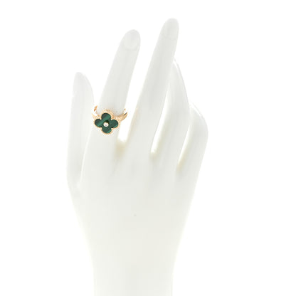 Van Cleef & Arpels 18K Yellow Gold Diamond Malachite Vintage Alhambra Ring 54 6.75 2 of 5