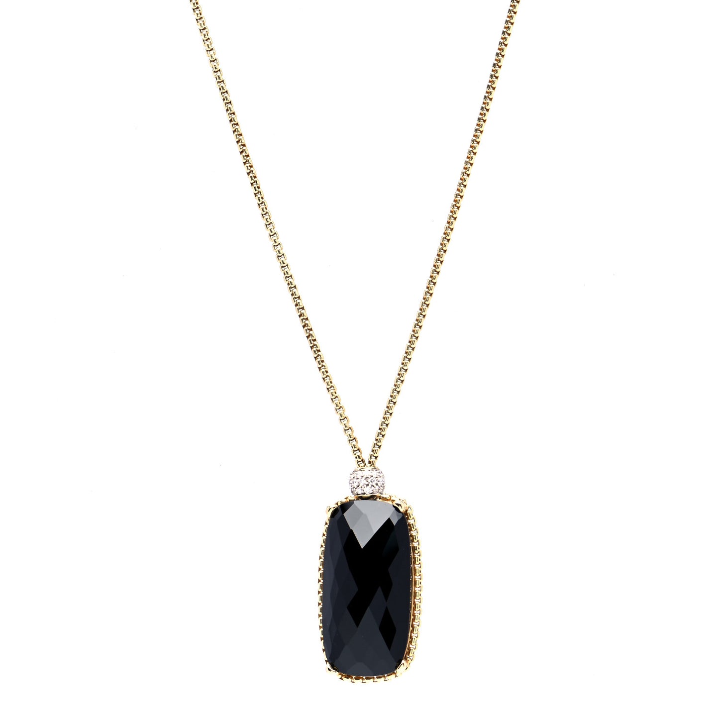 18K Yellow Gold Diamond Black Onyx Rectangle Pendant Necklace