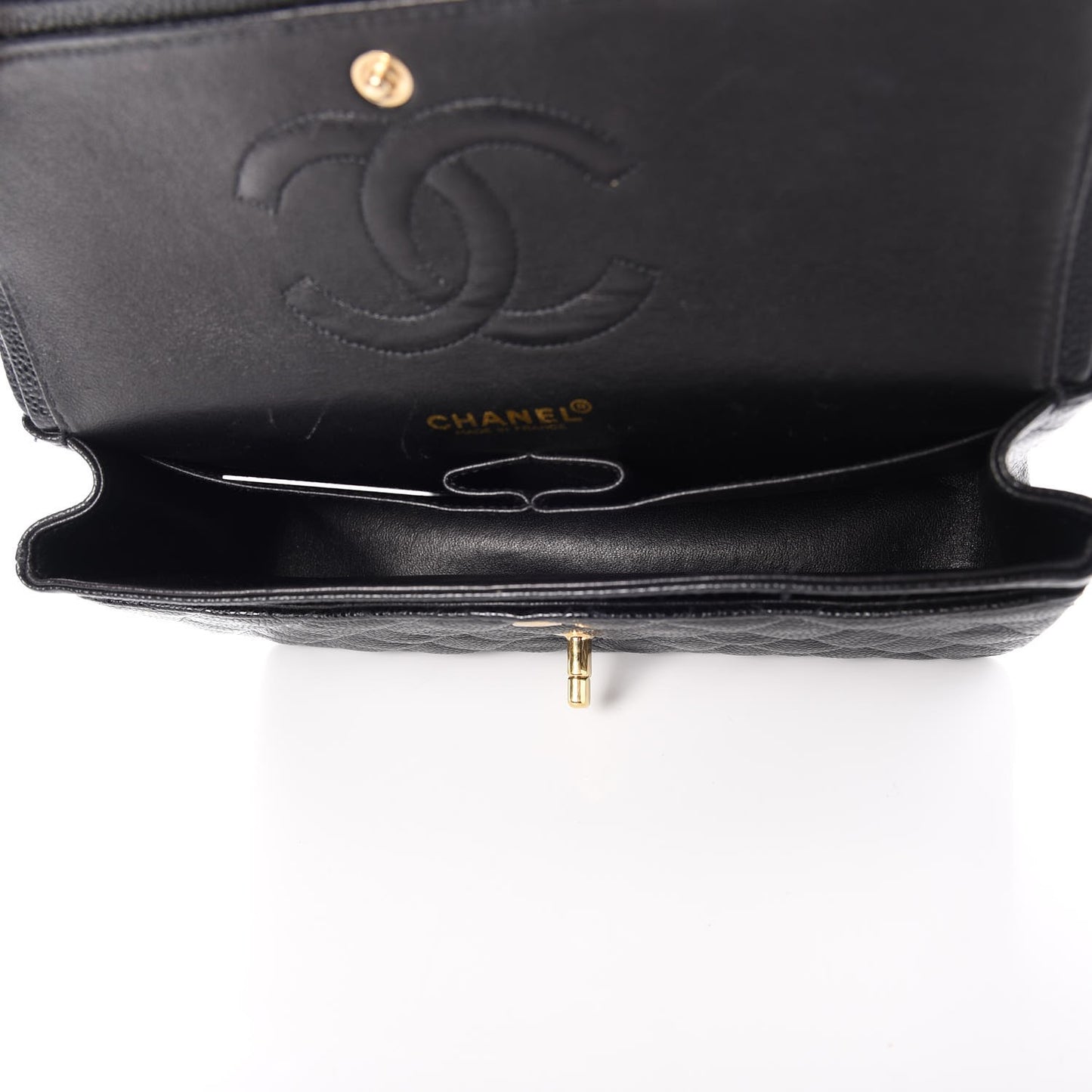 Caviar Quilted Medium Double Flap Black
