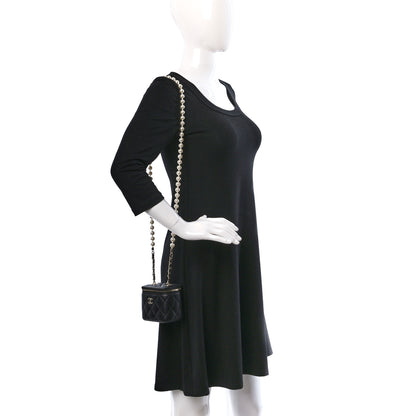 Chanel Lambskin Quilted Mini Vanity Case With Pearl Chain Black 2 of 9