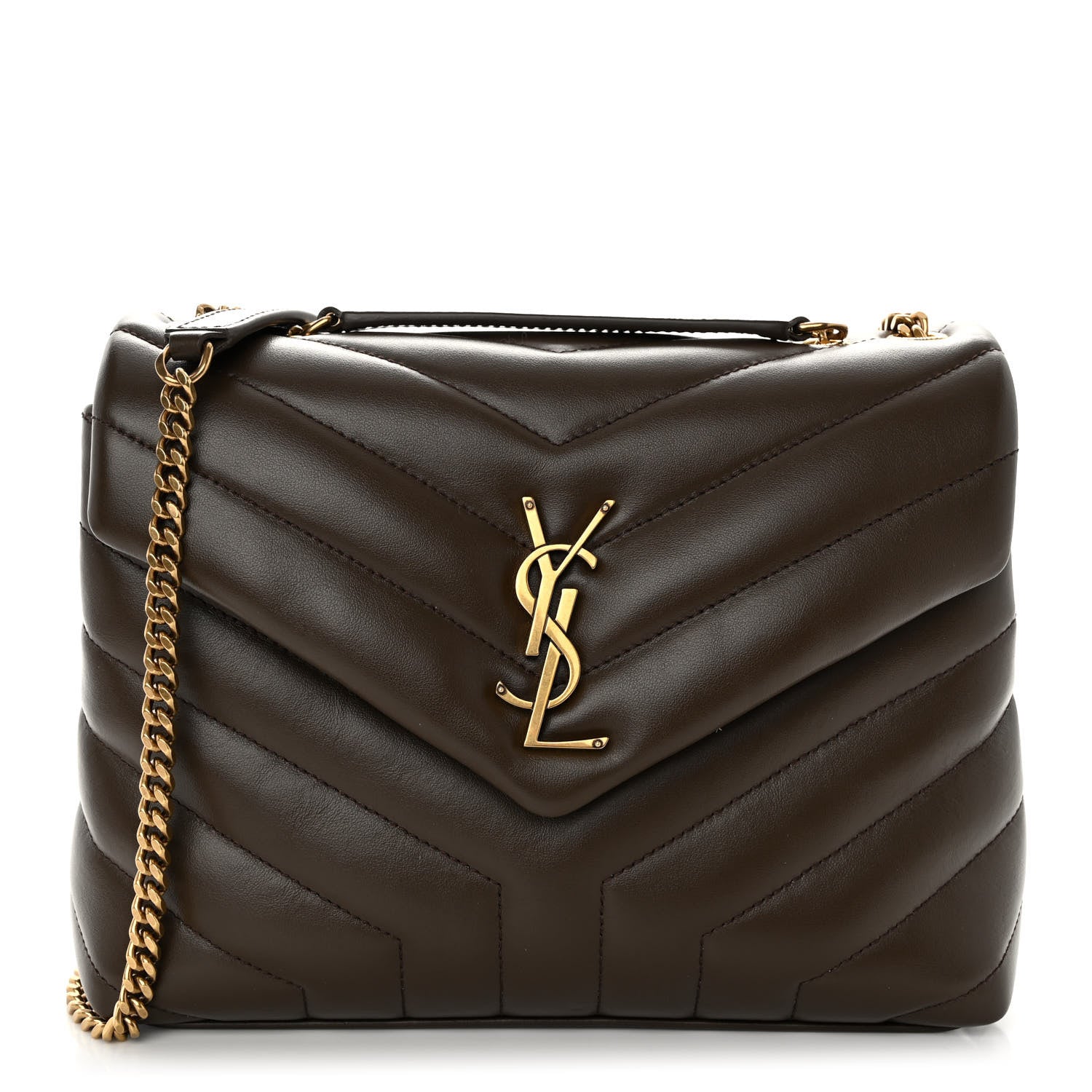 Saint Laurent Calfskin Y Quilted Monogram Small Loulou Chain Satchel Soil Brown 1 of 9