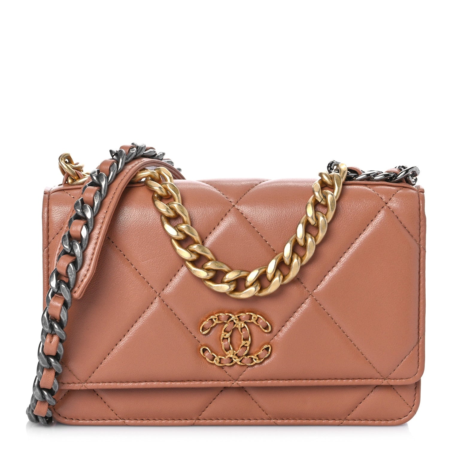 Chanel Lambskin Quilted Chanel 19 Wallet On Chain WOC Brown 1 of 12
