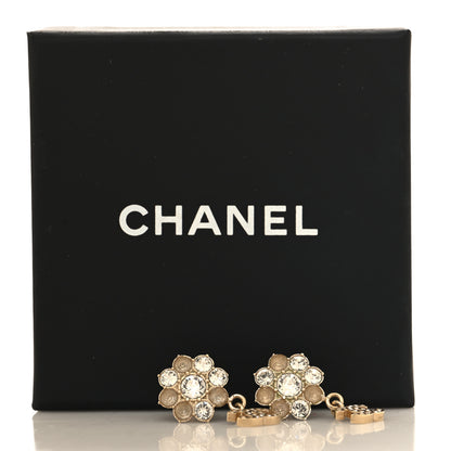 Chanel Crystal CC Flower Dangle Earrings Gold Beige 5 of 5