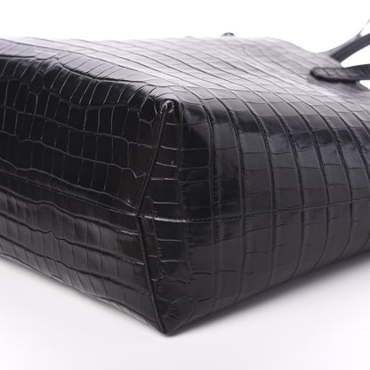 Mansur Gavriel Crocodile Embossed Calfskin Large Shopping Tote Black 9 of 10