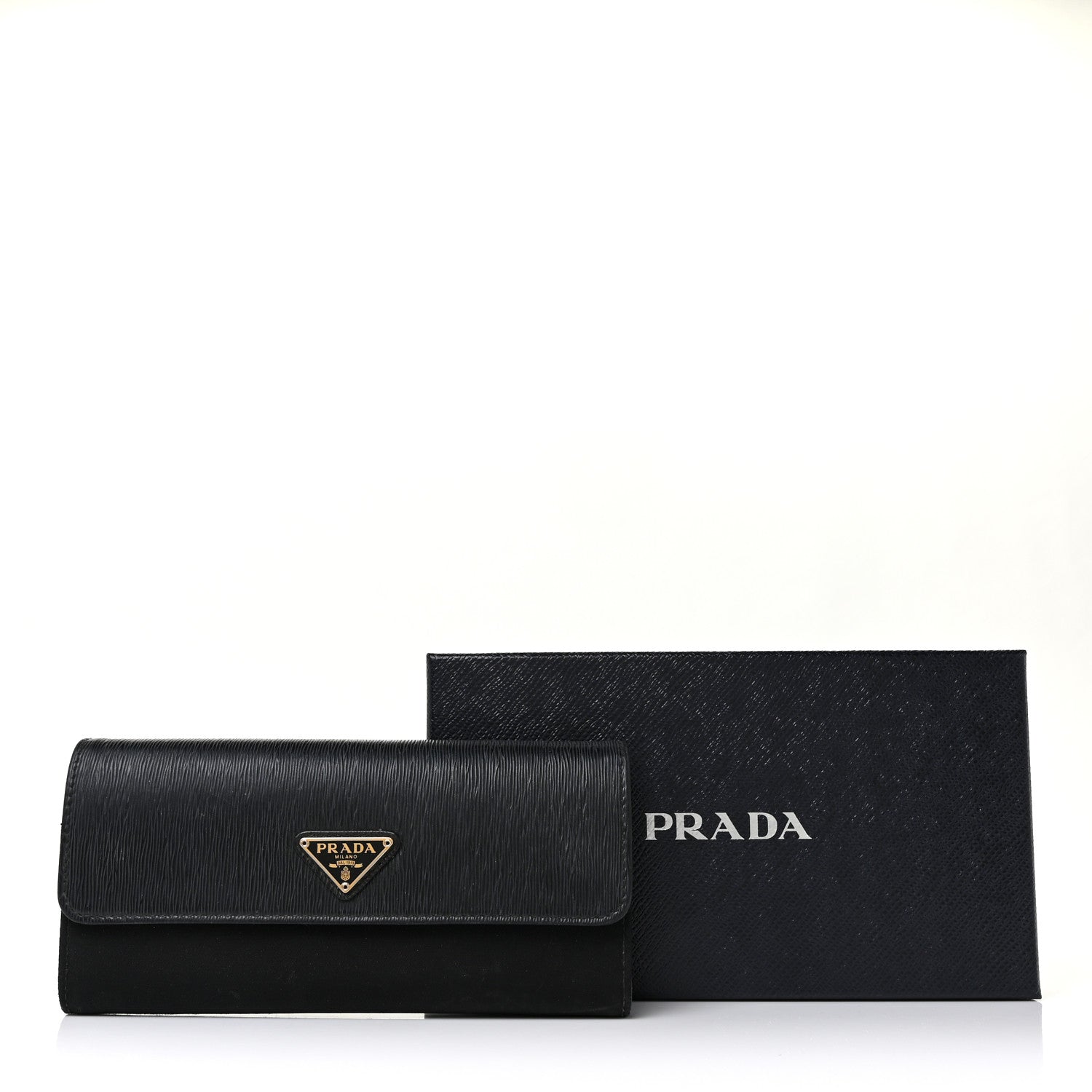 Prada Tessuto Nylon Vitello Move Triangle Logo Continental Flap Wallet Black 9 of 9