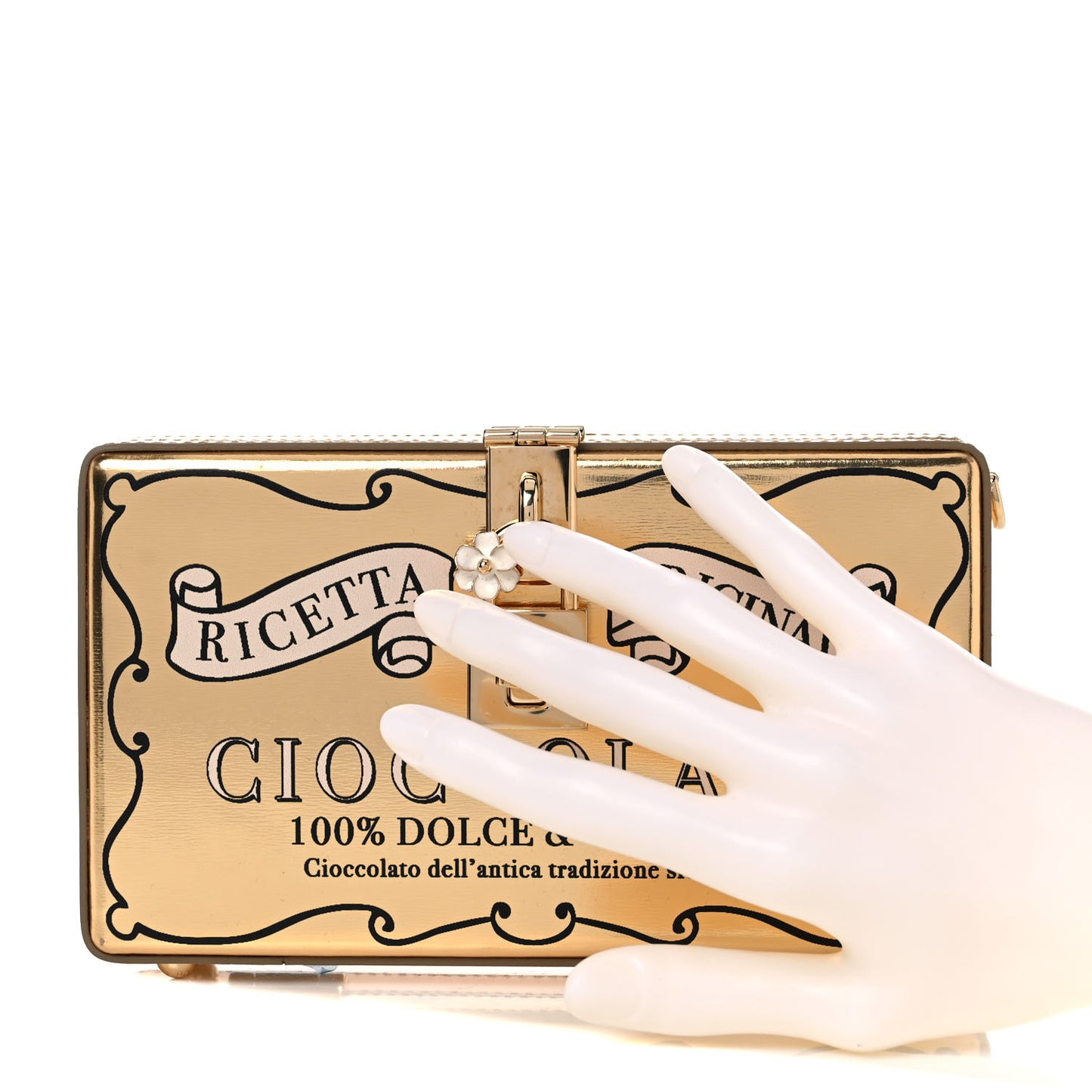 Metallic Calfskin Chocolate Bar Clutch Gold
