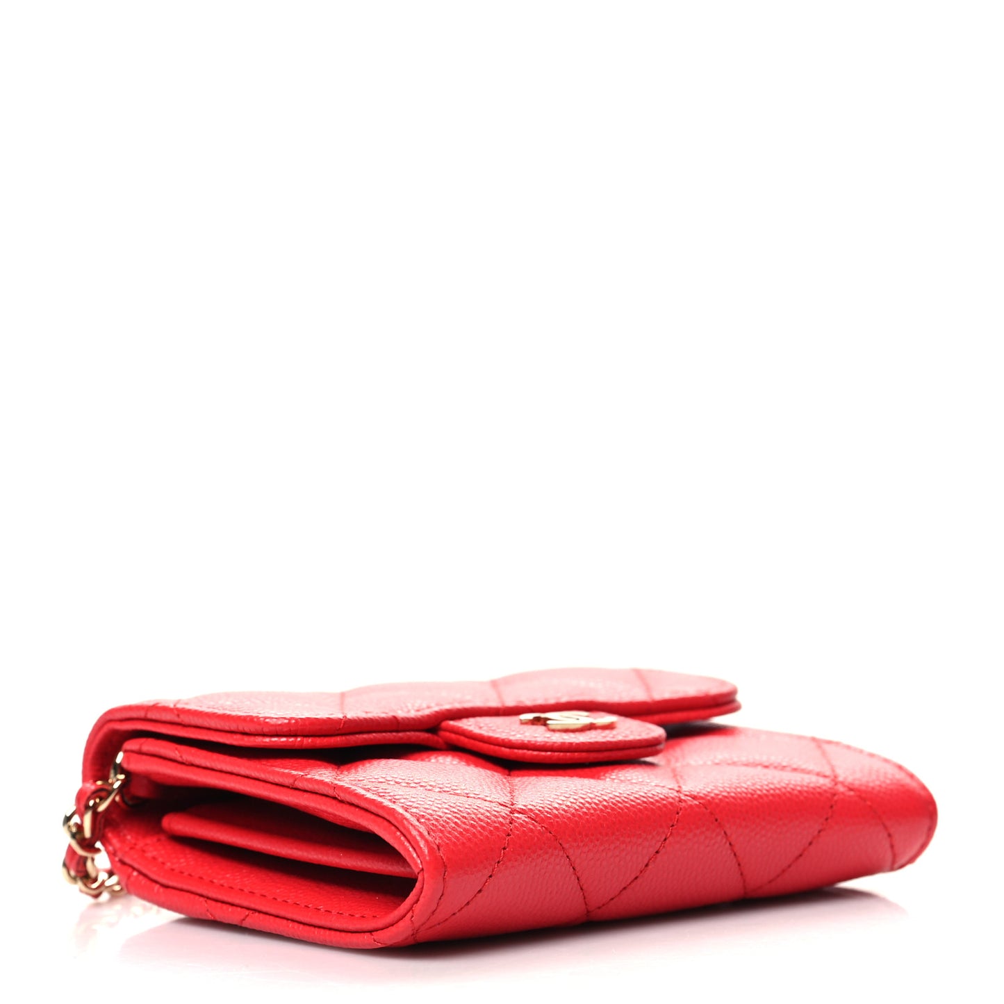 Caviar Quilted Flap Card Holder On Chain Red