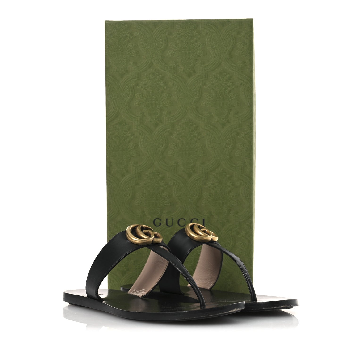 Calfskin GG Marmont Thong Sandals 36 Black