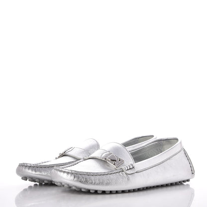 Louis Vuitton Metallic Calfskin Lombok Mocassin Loafer 38.5 Silver 3 of 14