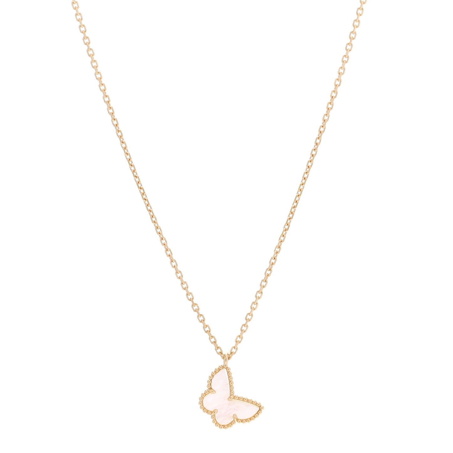 18K Yellow Gold Mother of Pearl Sweet Alhambra Butterfly Pendant Necklace