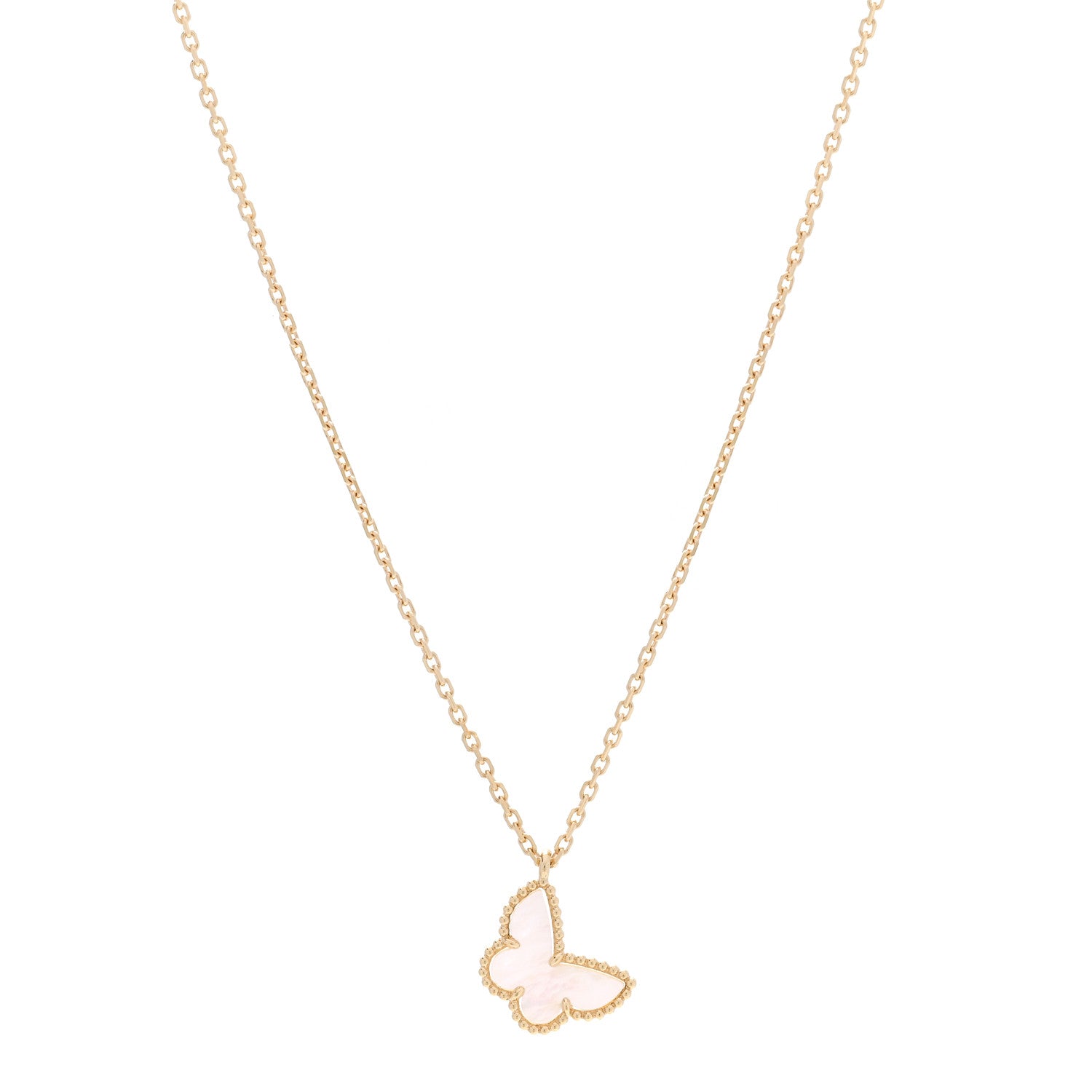 Van Cleef & Arpels 18K Yellow Gold Mother of Pearl Sweet Alhambra Butterfly Pendant Necklace 1 of 7