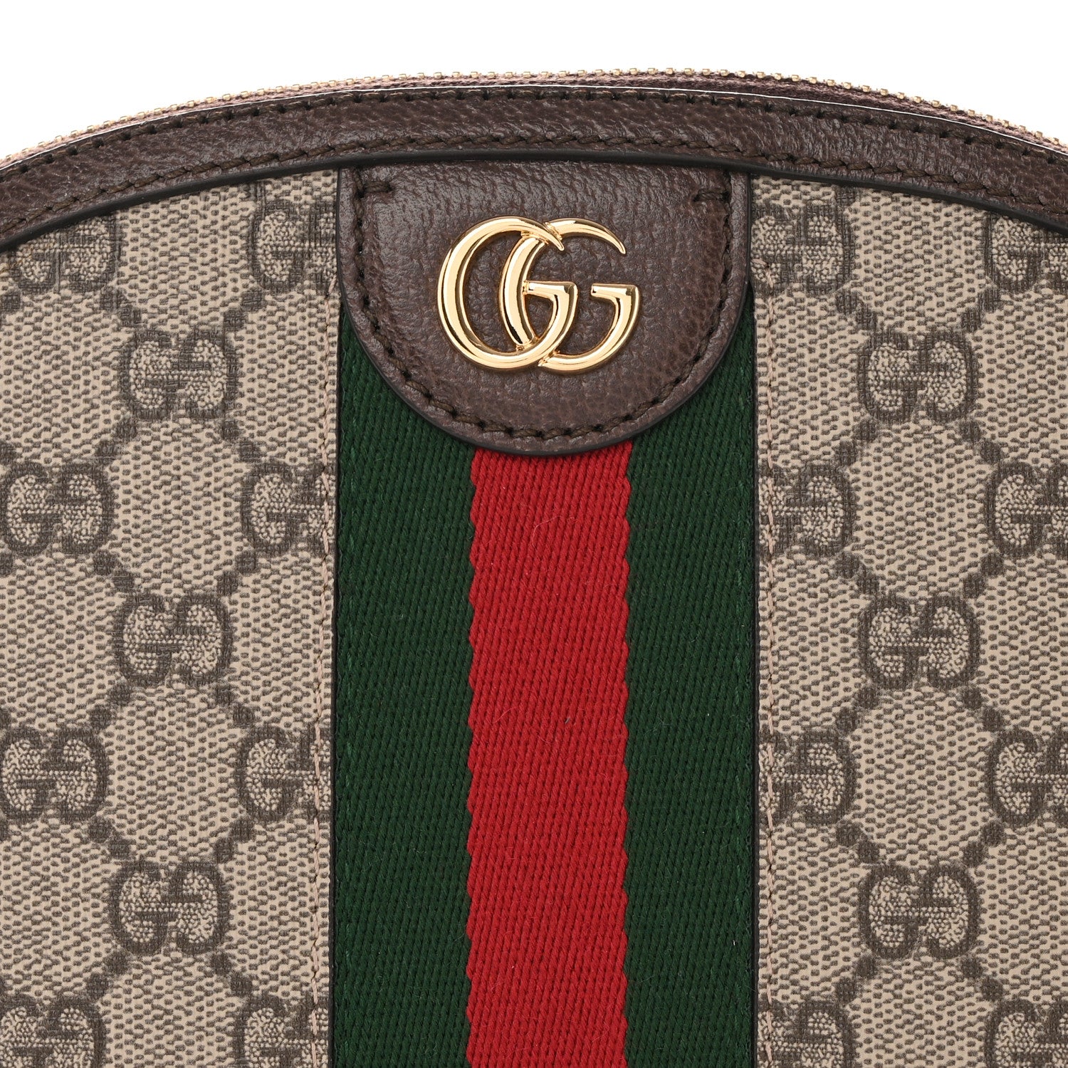 Gucci GG Supreme Monogram Textured Dollar Calfskin Web Small Ophidia Dome Shoulder Bag Beige Ebony New Acero 8 of 13
