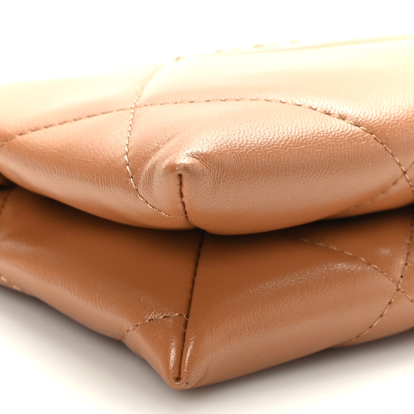 Shiny Goatskin Quilted Small Chanel 19 Pouch With Handle Clutch Brown