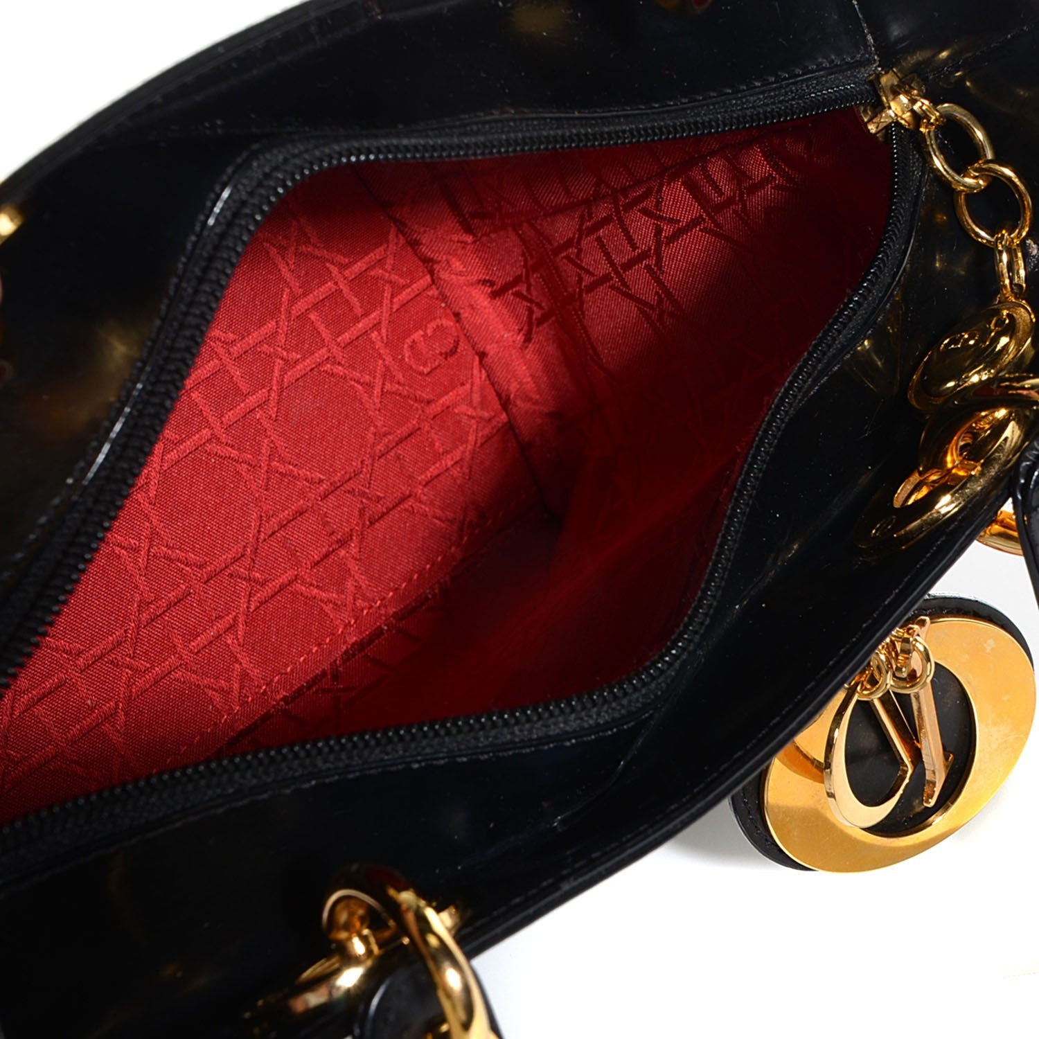 Christian Dior Vintage Patent Medium Lady Dior Black 5 of 9