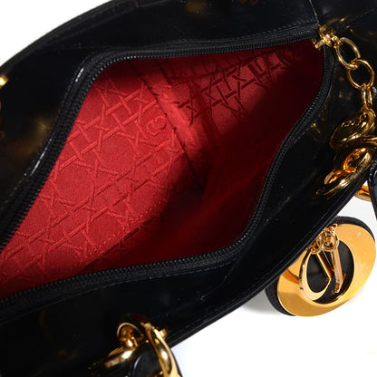 Christian Dior Vintage Patent Medium Lady Dior Black 5 of 9