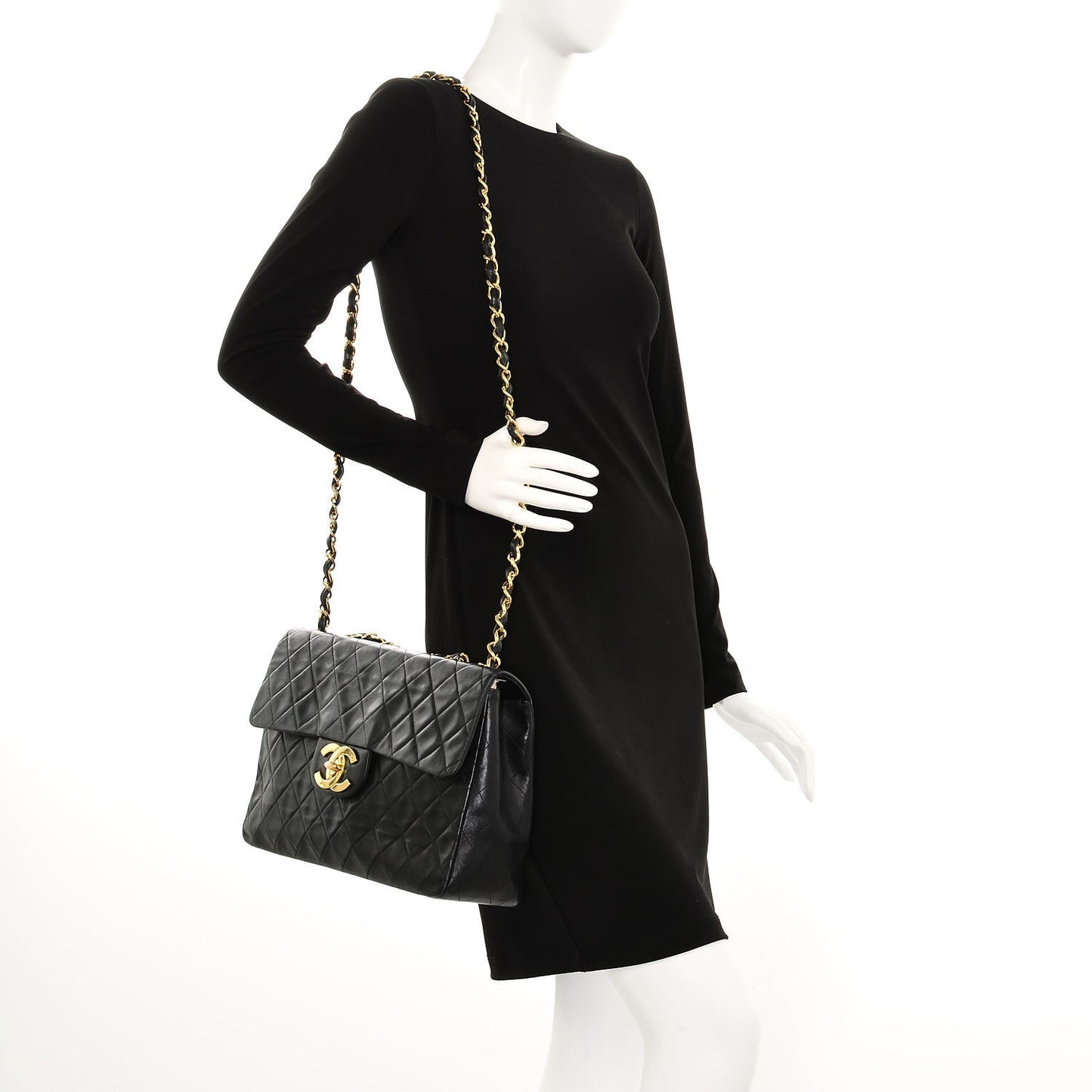 Lambskin Quilted XL Jumbo Single Flap Black